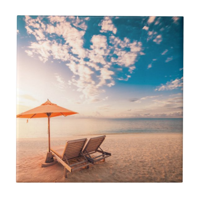 Beautiful Maldives Beach Sunset Ceramic Tile (Front)