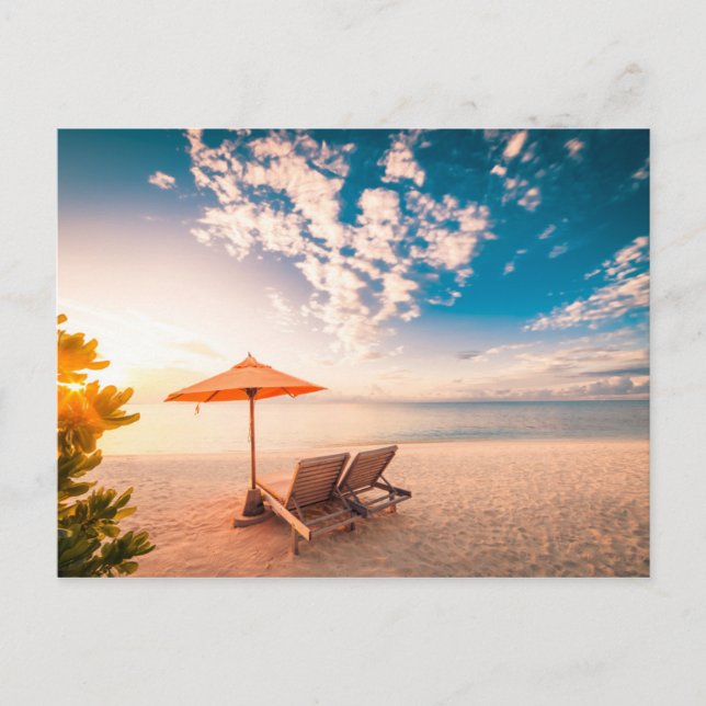 Beautiful Maldives Beach Sunset Postcard (Front)