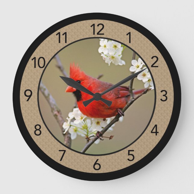 Beautiful Male Cardinal Large Clock (Front)