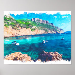 Beautiful Mallorca Watercolor Spain  Poster