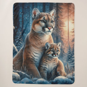 Beautiful Mama and Baby Cougar Sherpa Blanket