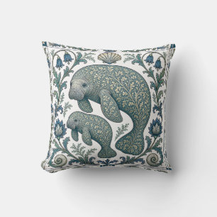 Beautiful Manatee Mum And Baby Vintage Ornate  Cushion