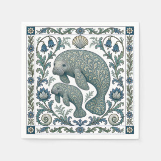 Beautiful Manatee Mum And Baby Vintage Ornate Napkin