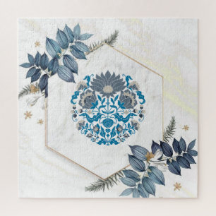 Beautiful Mandala Floral Art, Cream Background Jigsaw Puzzle
