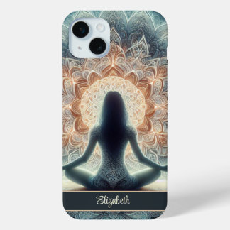 Beautiful Mandala Meditating Girl Custom Name iPhone 15 Mini Case
