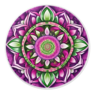 Beautiful Mandala, purples, pinks, greens Ceramic Knob