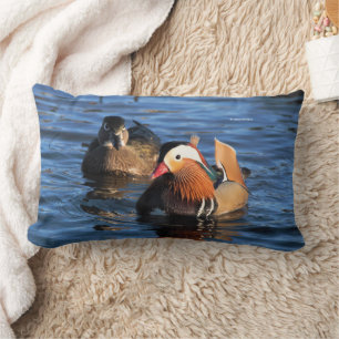 Beautiful Mandarin and Wood Ducks at the Pond Lumbar Cushion