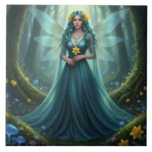 Beautiful March Aquamarine Fairy Ceramic Tile