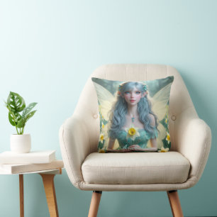 Beautiful March Fairy in Daffodils Cushion