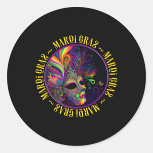 Beautiful Mardi Gras Abstract Woman In Mask Mardi Classic Round Sticker