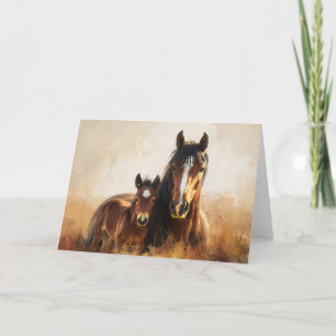 Beautiful Mare and Foal Painting Card