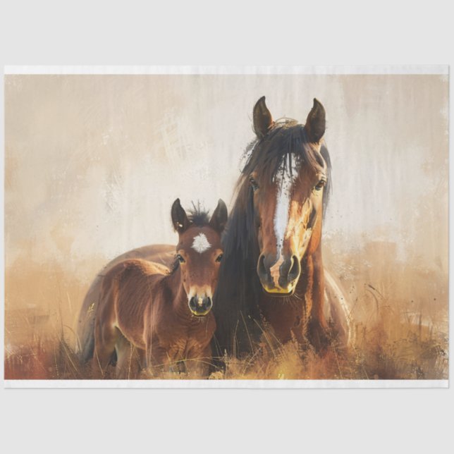 Beautiful Mare and Foal Painting Decoupage Tissue Paper (Front)