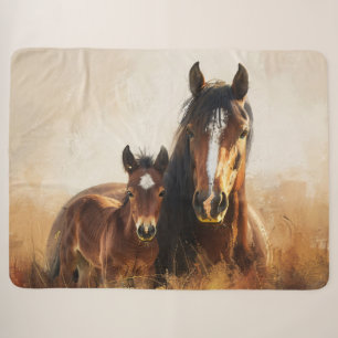 Beautiful Mare and Foal Painting Sherpa Blanket