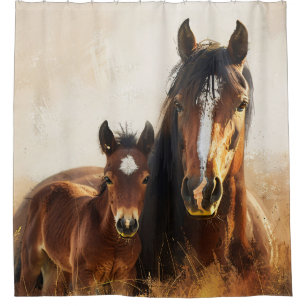 Beautiful Mare and Foal Painting Shower Curtain