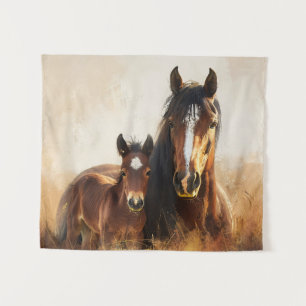 Beautiful Mare and Foal Painting Tapestry