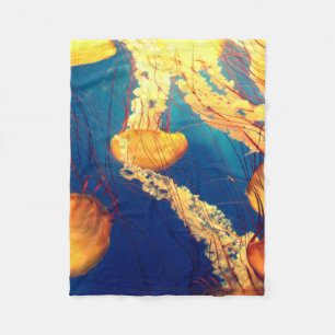 Beautiful Marine Life: Golden Jellyfish Fleece Blanket