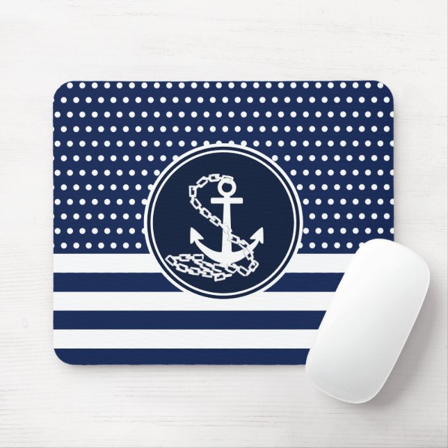 Beautiful Maritime Style, Anchor, Blue And White Mouse Pad (With Mouse)