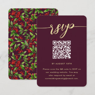 Beautiful Marsala Botanical Wedding QR Code RSVP Card