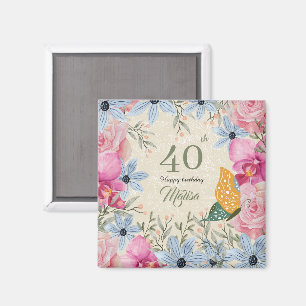 Beautiful matching rustic botanical artwork 40th magnet