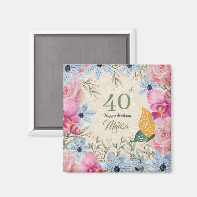 Beautiful matching rustic botanical artwork 40th magnet (Front/Back)