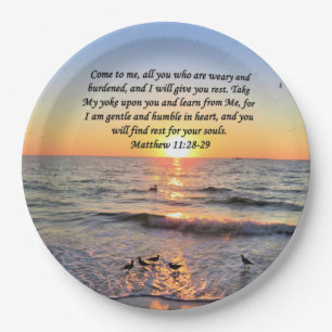 BEAUTIFUL MATTHEW 11:28 SUNRISE PHOTO DESIGN PAPER PLATE