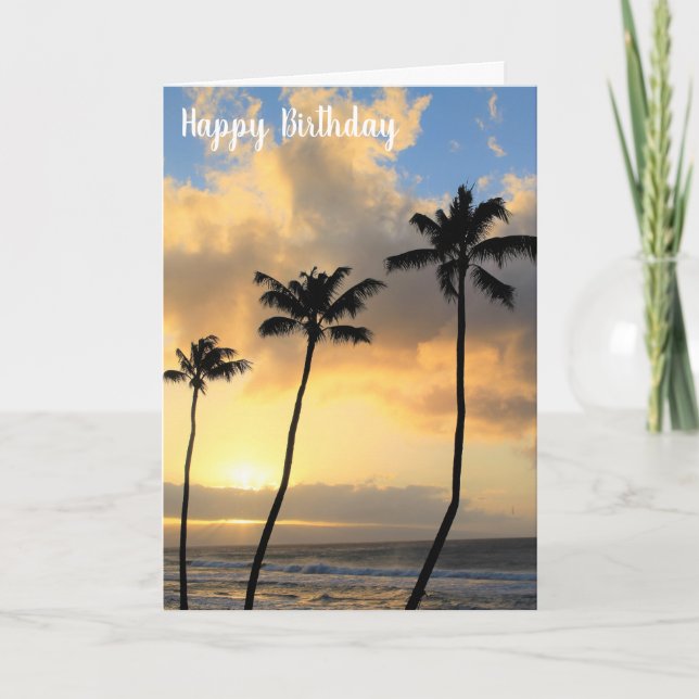 Beautiful Maui Sunset and Palm Trees Birthday Card (Front)