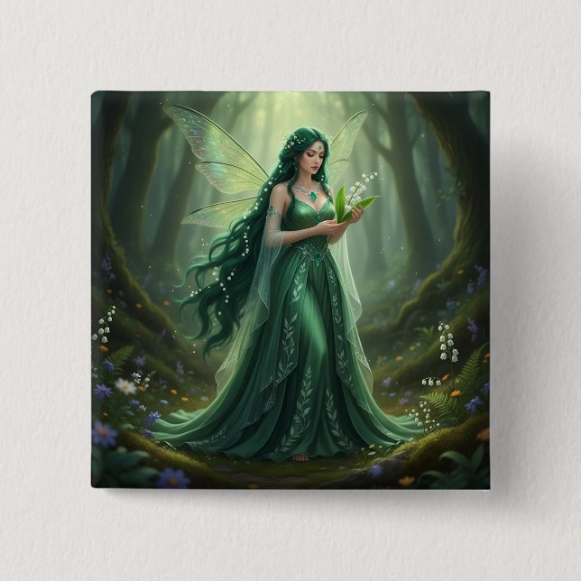 Beautiful May Emerald Fairy 15 Cm Square Badge (Front)