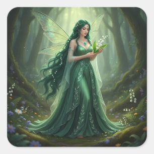 Beautiful May Emerald Fairy Square Sticker