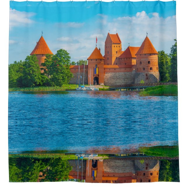 Beautiful Mediaeval Castle on Blue Lake          Shower Curtain (Front)