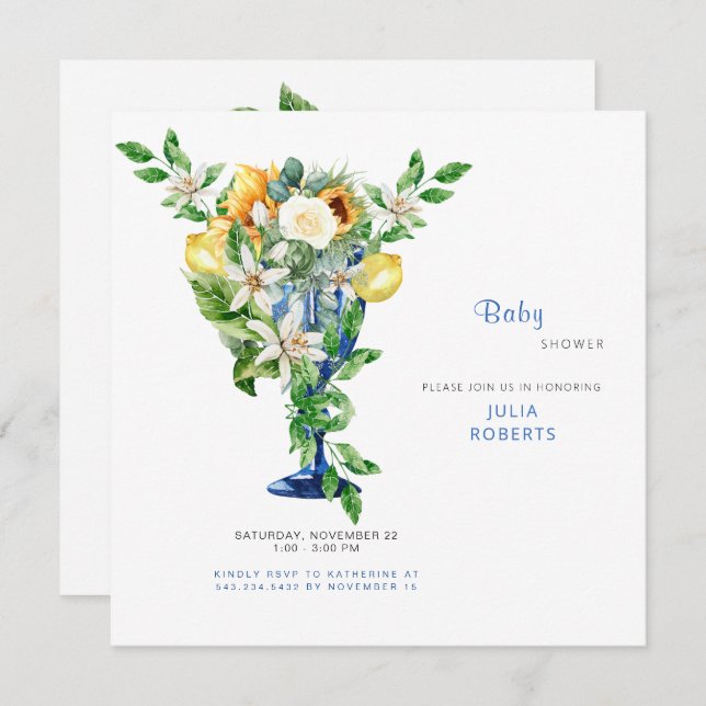 Beautiful Mediterranean Floral Baby Shower Matte Invitation (Front/Back)