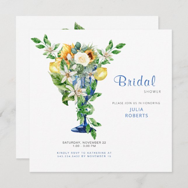 Beautiful Mediterranean Floral Bridal Shower Invitation (Front/Back)