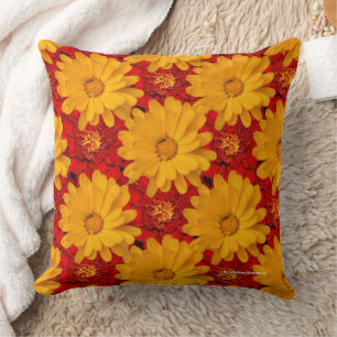 Beautiful Medley of Red Yellow Marigold Flowers Cushion
