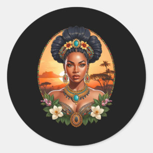 Beautiful Melanin Black Woman Queen Of Sheba Desig Classic Round Sticker