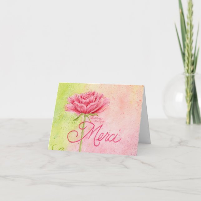 Beautiful Merci Rose Thank You Blank Greeting Card (Front)