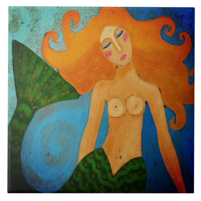 Beautiful Mermaid Abstract Art Ceramic Tile (Front)