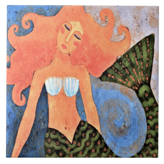 Beautiful Mermaid Abstract Digital Painting Ceramic Tile (Front)