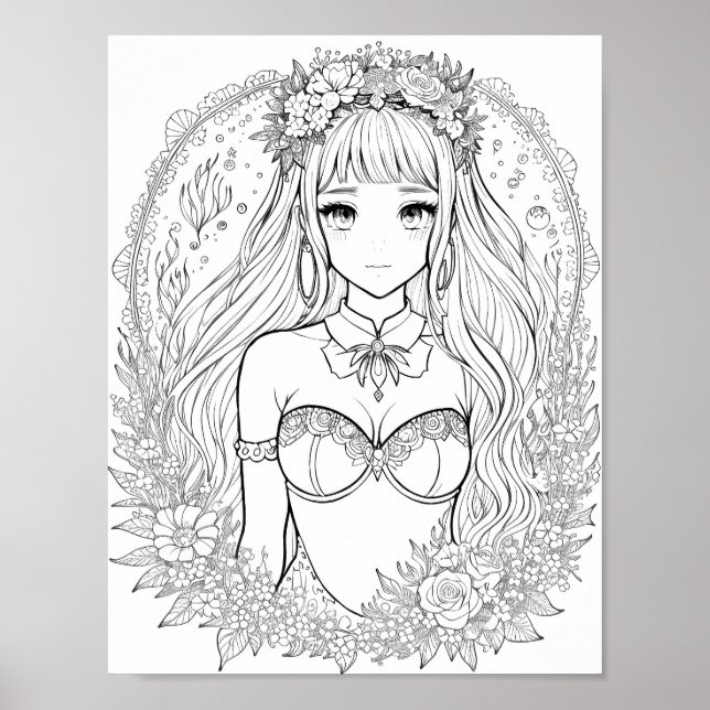 Beautiful Mermaid Adult Colouring Poster (Front)