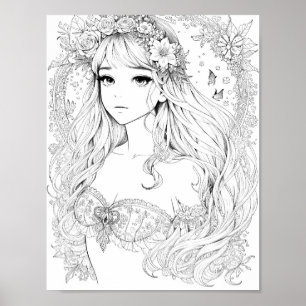 Beautiful Mermaid Adult Colouring Poster