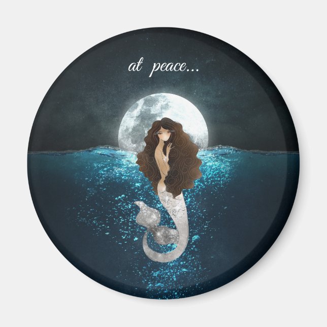 Beautiful Mermaid At Peace Under the Full Moon Magnet (Front)