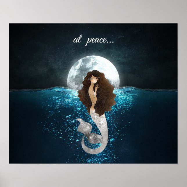 Beautiful Mermaid At Peace Under the Full Moon Poster (Front)