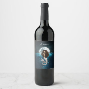 Beautiful Mermaid At Peace Under the Full Moon Wine Label