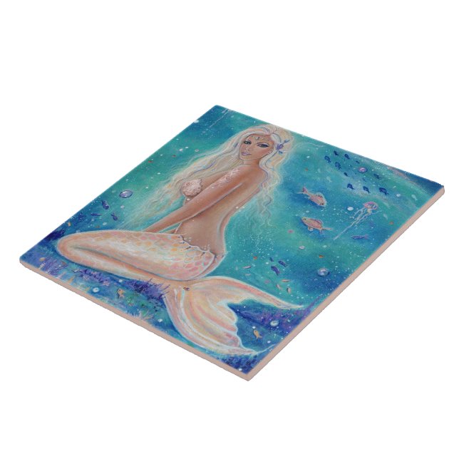 Beautiful mermaid ceramic tile ocean scene (Side)