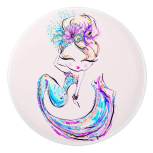 Beautiful Mermaid Fashionista Glam Girl Ceramic Ceramic Knob