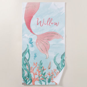 Beautiful Mermaid Girl Birthday Beach Towel Favour