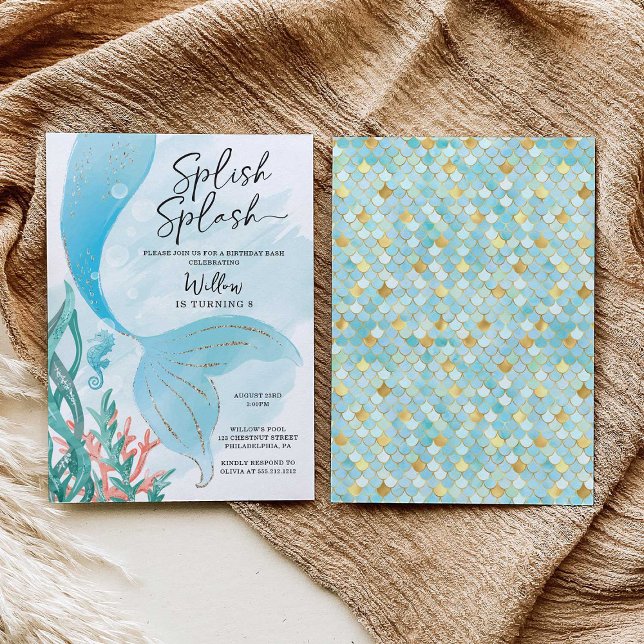 Beautiful Mermaid Girl Birthday Party Invitation (Creator Uploaded)