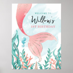 Beautiful Mermaid Girl Birthday Poster Sign