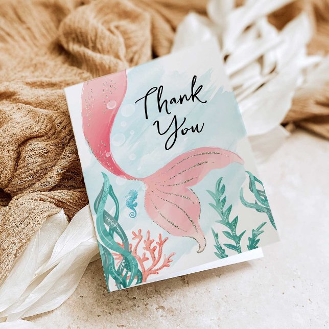 Beautiful Mermaid Girl Birthday Thank You Card (Creator Uploaded)