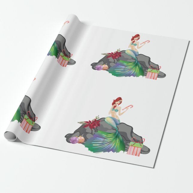 Beautiful  Mermaid Holiday Christmas Wrapping Paper (Unrolled)