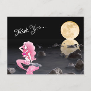 Beautiful Mermaid in Pink with Full Moon Thank You Postcard