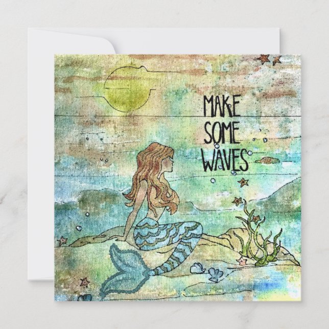 Beautiful Mermaid Make Some Waves Holiday Card (Front)
